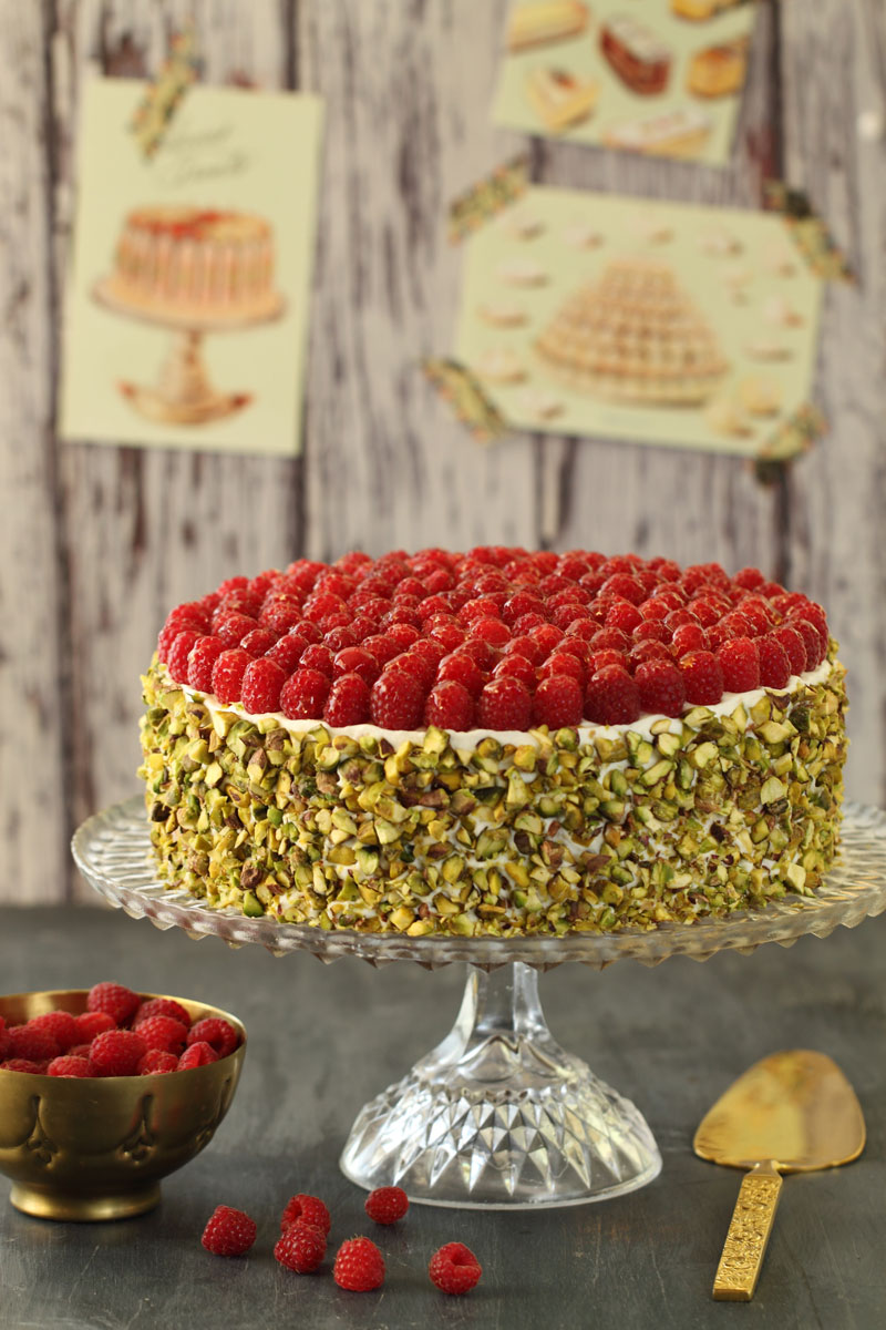 עוגת שכבות מסקרפונה, פטל ופיסטוק