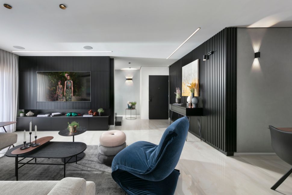 חיפוי עץ צבוע שחור סלון מודרני