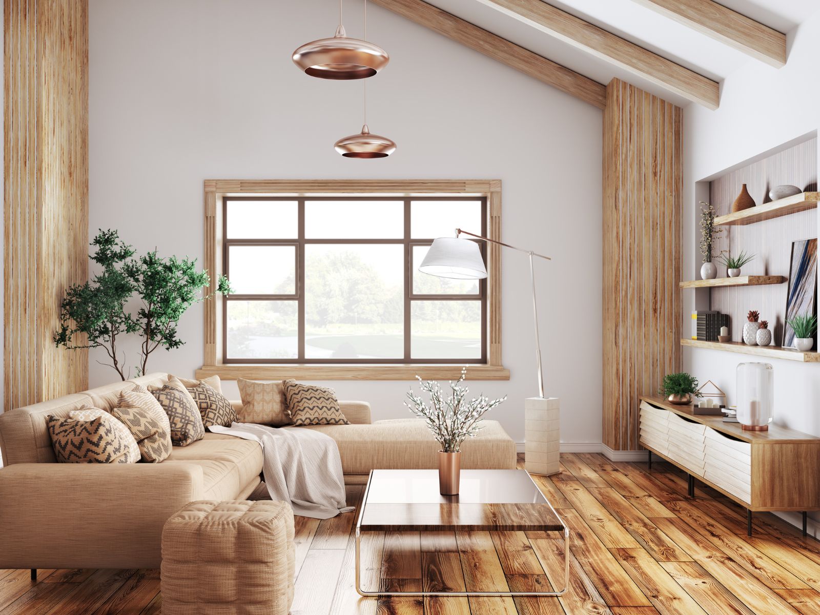 סלון בסגנון עיצוב כפרי