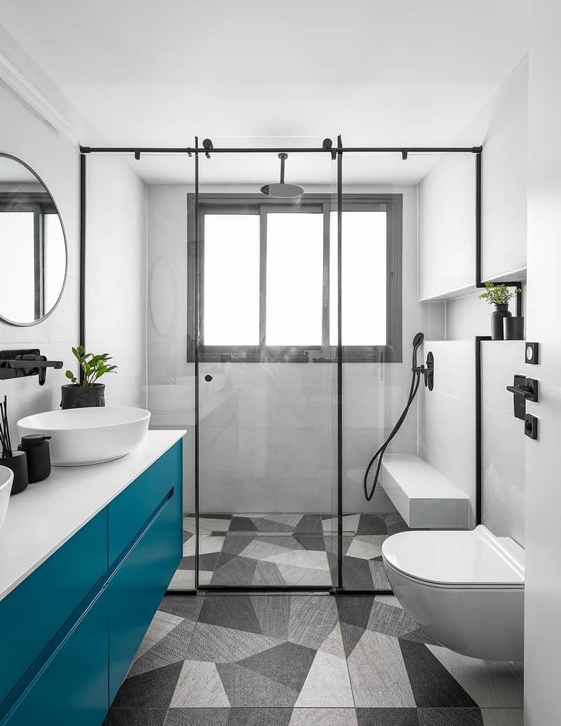 ארון כיור כחול לבן