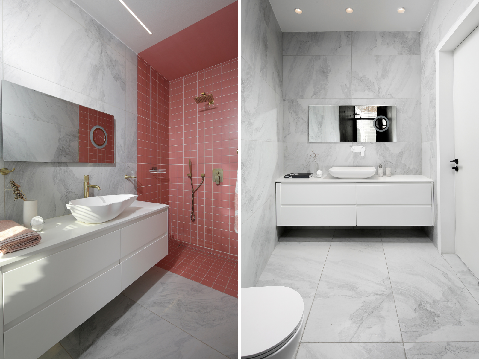 לחדרי הרחצה המרווחים נבחרו חיפויים המאירים את החלל