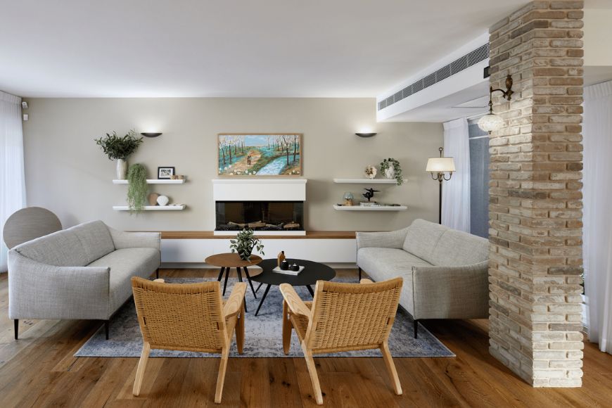 לבנים בסלון, עיצוב: אלה סהר, צילום: ליאור אביטן