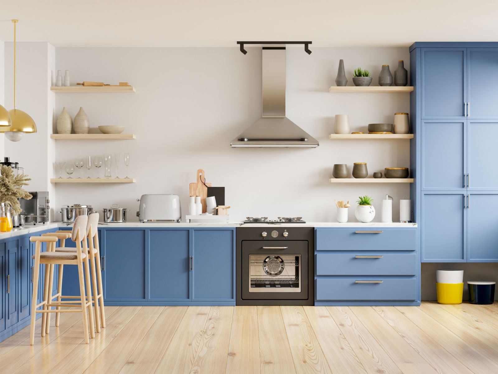 ארונות מטבח בצבע כחול