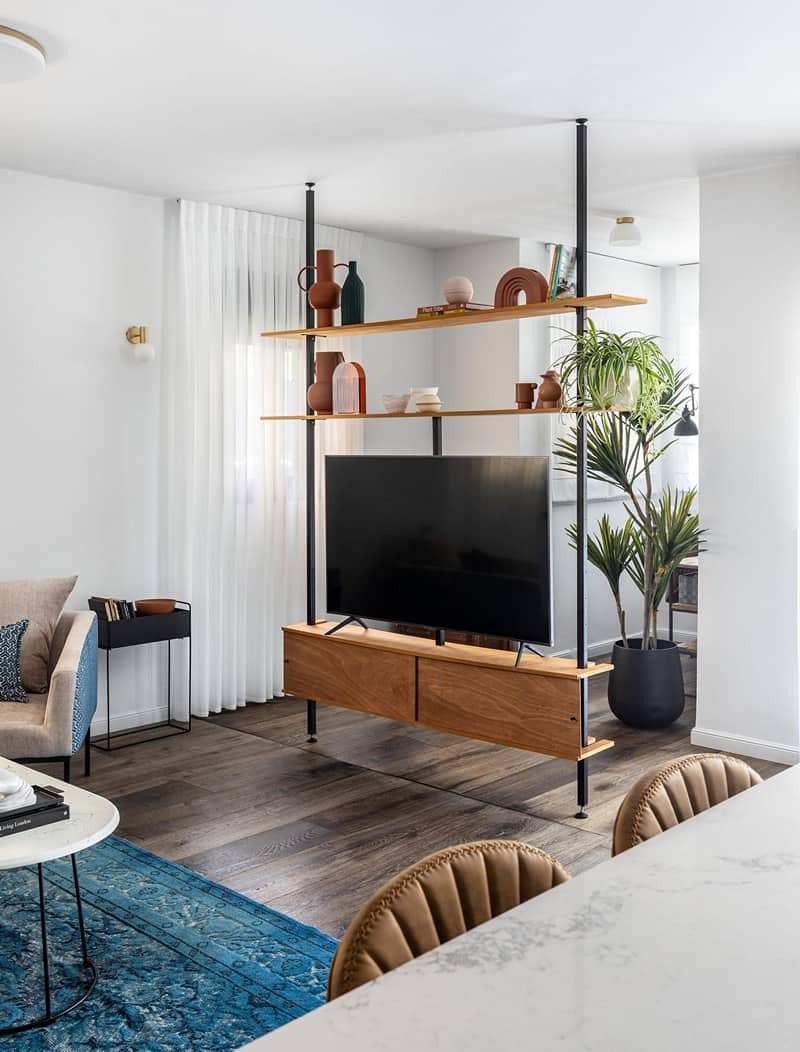 מחיצת ספרייה עם מעמד לטלוויזיה