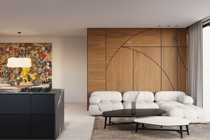 ספה לבנה, קיר כוח, עיצוב: FT Design, צילום: איל תגר