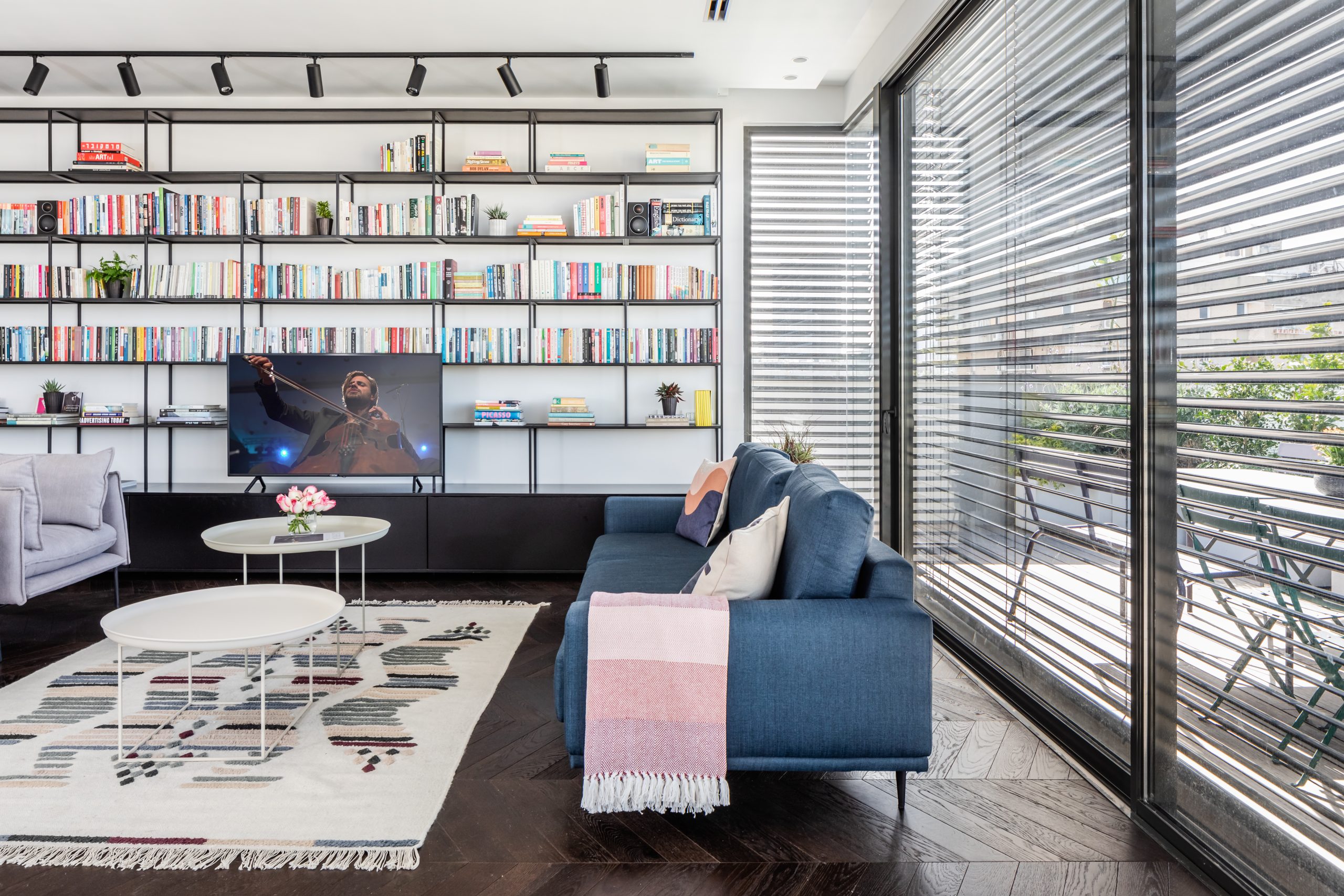 סלון עם ספרייה