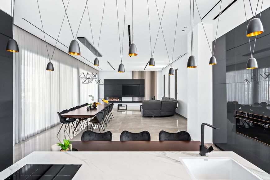 סלון, תאורה, פינת אוכל, עיצוב: שרי מיכלוביץ, צילום: אייל גוטמן