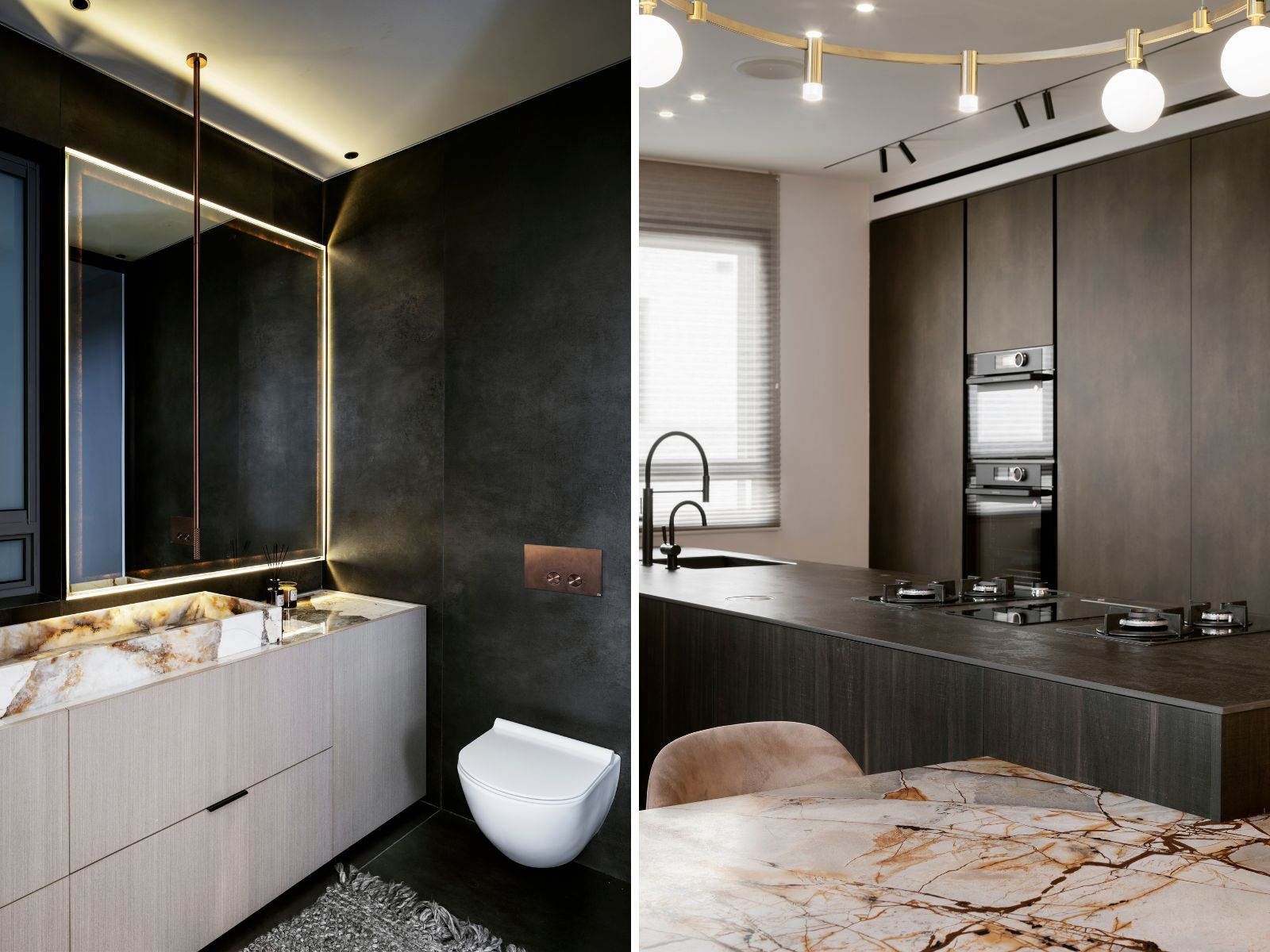 שימוש במשטחים המכניסים עניין רב לחלל משטחים בחדר רחצה ובמטבח