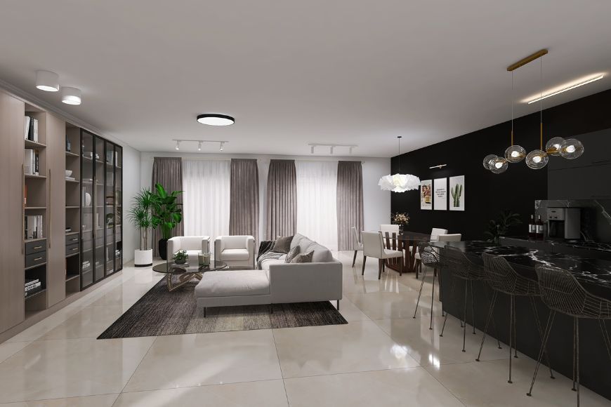 סלון, מטבח, פינת אוכל, עיצוב: אמילי ריבק, צילום: אמילי ריבק וחן אליהו