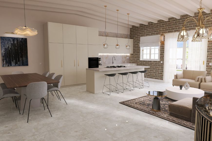 חלל המטבח, פינת האוכל, סלון, עיצוב: אמילי ריבק, צילום: אמילי ריבק וחן אליהו