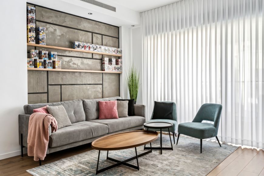 עיצוב סלון מודרני, עיצוב שירלי שטיין, צילום מאור מויאל