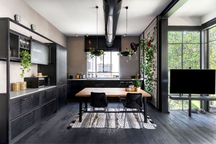 מטבח שחור בסגנון תעשייתי