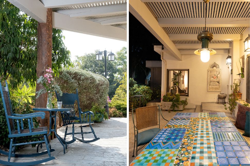 שולחן אריחים וכיסאות ממוחזרים